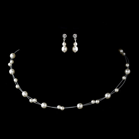 Silver White Glass Pearl Wire Bridal Wedding Jewelry Set 4300