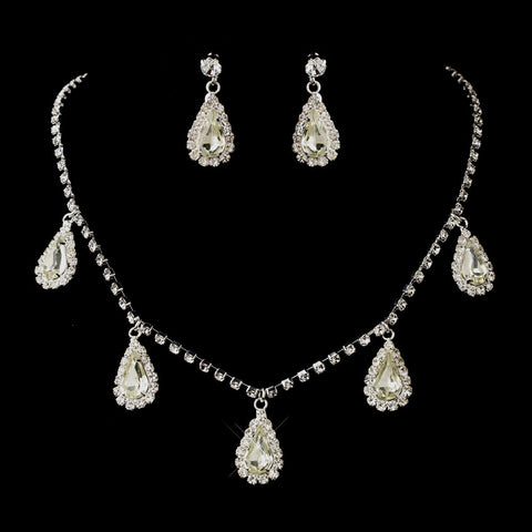 Silver Clear Teardrop Rhinestone Dangle Bridal Wedding Jewelry Set 6760