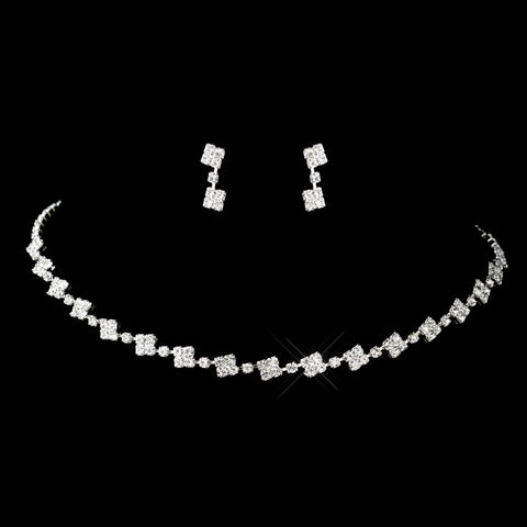 Silver Clear Square Rhinestone Bridal Wedding Jewelry Set 7013
