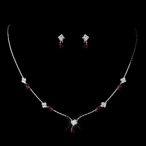 Silver Ruby and Clear Navette Rhinestone Bridal Wedding Jewelry Set 7017