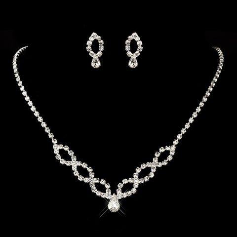 Silver Clear Teardrop & Round Rhinestone Bridal Wedding Jewelry Set 8800