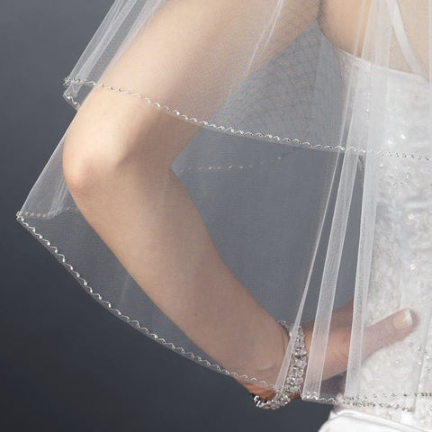 Double Layer Shoulder Length Bugle Bead Edge Bridal Wedding Veil FC V 0618 S White