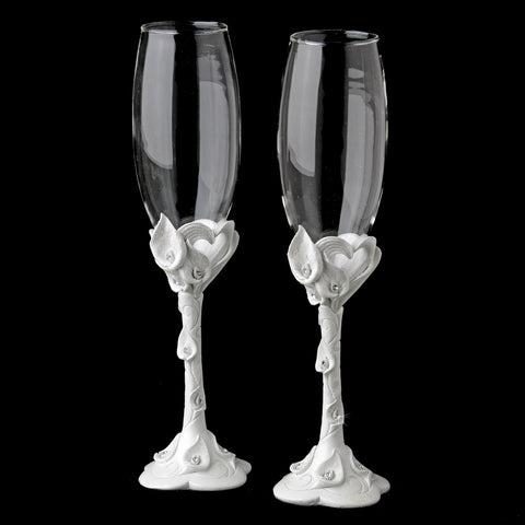 Crystal Heart Lily Wedding Champagne Toasting Flutes FL 404