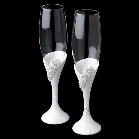 White Ceramic Daisy Flower Reception Glass Flutes