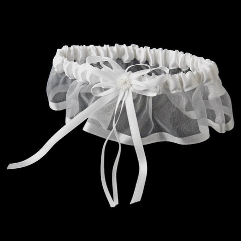Pearl & Rhinestone Heart Ribbon Bridal Wedding Garter Set 201