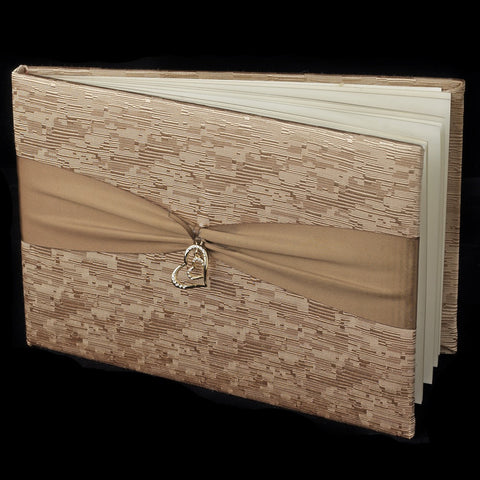 Brown Ribbon & Gold Heart Bridal Wedding Guest Book 722