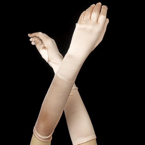 Peach Elbow Formal Bridal Wedding Satin Gloves