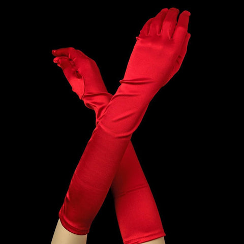 Red Elbow Formal Bridal Wedding Satin Gloves
