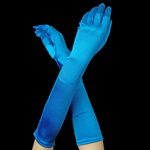 Turquoise Elbow Formal Bridal Wedding Satin Gloves