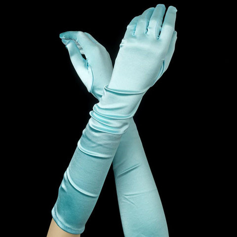 Aqua Elbow Formal Bridal Wedding Satin Gloves