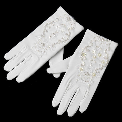 Children's Matte Gloves with Organza & Bugle Beads GL Child 207