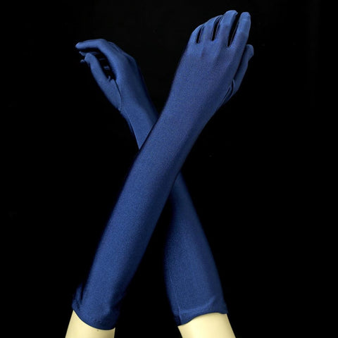 Navy Elbow Formal Bridal Wedding Matte Satin/Satin Gloves