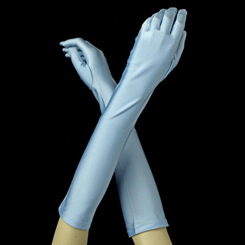Sky Blue Elbow Formal Bridal Wedding Matte Satin Gloves