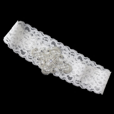 White Beaded & Crystal Floral Lace Bridal Wedding Headband