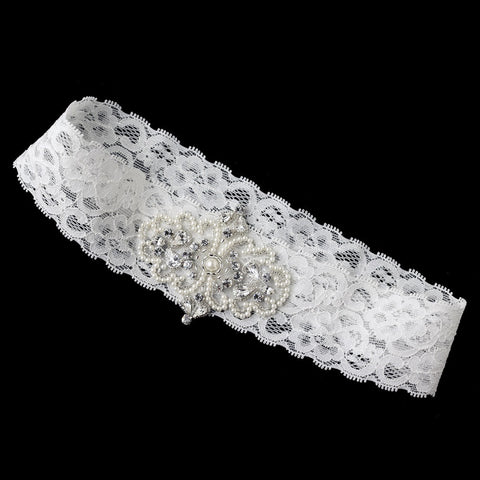 White Beaded & Ivory Pearl Floral Lace Bridal Wedding Headband