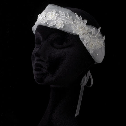 Ivory Floral Lace Tulle Ribbon Bridal Wedding Headband/Belt Belt 010