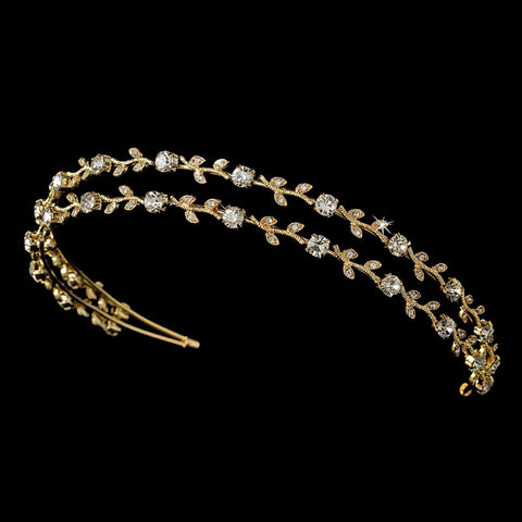 Bridal Wedding Vine Bridal Wedding Tiara HP 1003 Gold Clear