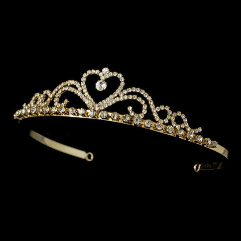 Gold with Clear Stones Heart Bridal Wedding Tiara HP-1010
