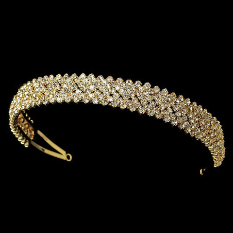 Compact Austrian Crystal Covered Bridal Wedding Headband in Lustrous Gold Plating 1025