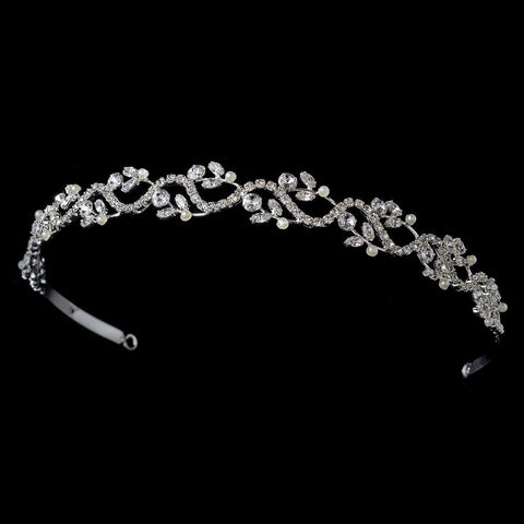 Silver White Pearl & Rhinestone Bridal Wedding Tiara HP 11453