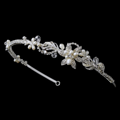 Floral Pearl Rhinestone Side Ornament Accented Bridal Wedding Headband - HP 13206