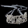 Ivory Beaded Sheer Organza Bridal Wedding Headband with Shimmer White Ribbons