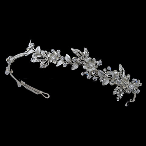 Silver Clear Crystal & Rhinestone Floral Bridal Wedding Side Headband Headpiece 1536