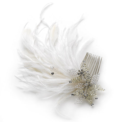 * Glamorous Silver Clear Crystal & White or Ivory Feather Fascinator 1537