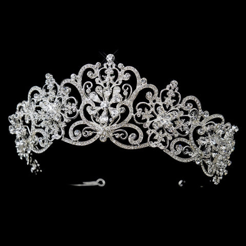 Silver Clear Rhinestone Floral Bridal Wedding Royal Bridal Wedding Tiara Headpiece 18693
