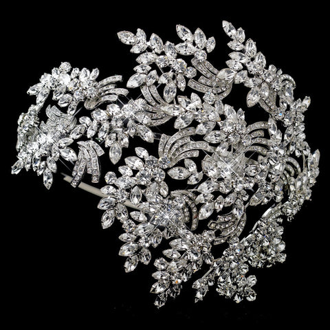 Vintage Couture Leaves Side Accented Crystal Bridal Wedding Faceframer Bridal Wedding Headband 19255