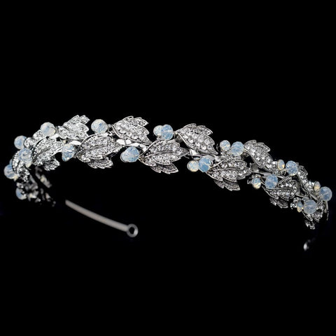 Rhodium Leaf Bridal Wedding Headband with Opal Accents 2256