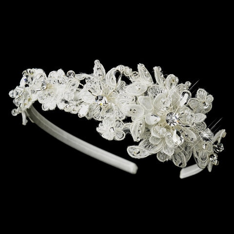 Floral Fabric & Crystal Side Accented Bridal Wedding Headband Headpiece 2292