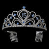 Blue Vintage Rhinestone Sweet 15 Quinceanera Bridal Wedding Tiara in Silver 242