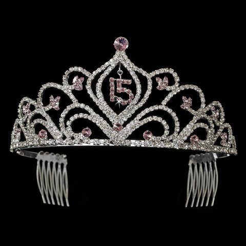 Light Amethyst Vintage Rhinestone Sweet 15 Quinceanera Bridal Wedding Tiara in Silver 242