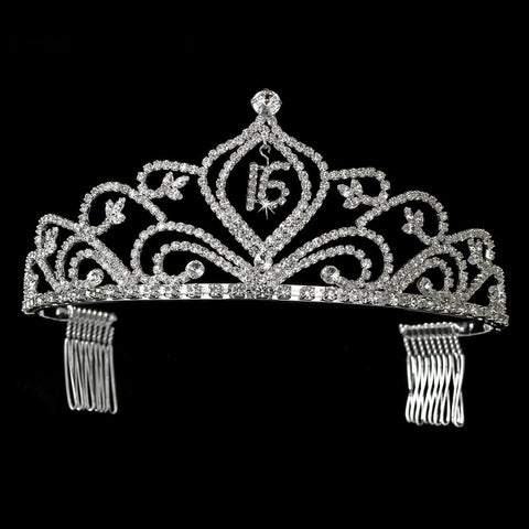 Sparkling Vintage Rhinestone Sweet 16 Bridal Wedding Tiara in Silver 242