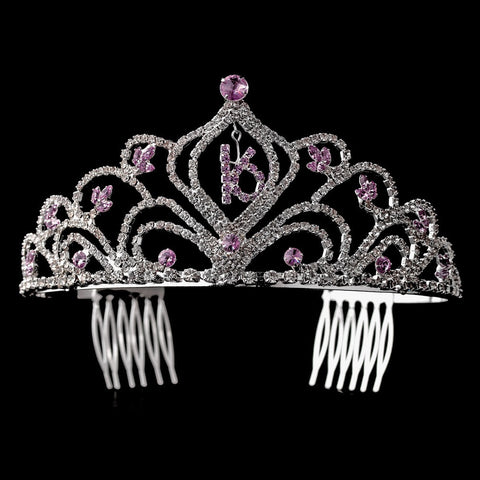 Sparkling Vintage Amethyst Rhinestone Sweet 16 Bridal Wedding Tiara in Silver 242