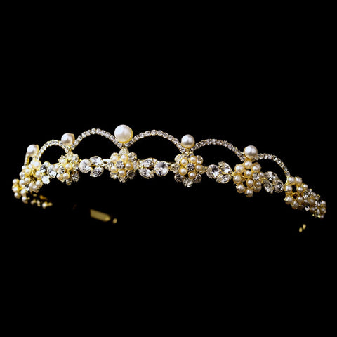 * Gold Ivory Pearl & Clear Rhinestone Headpiece 2555