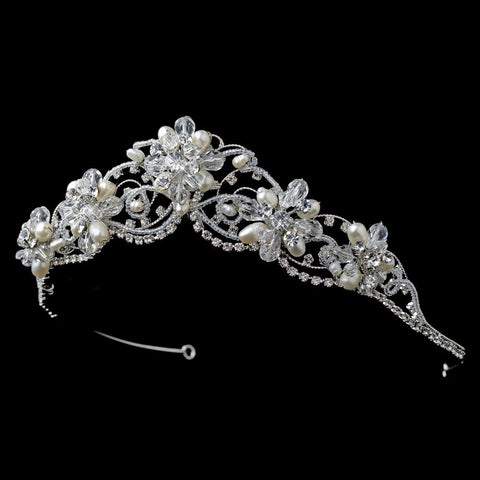 Crystal Couture Pearl Bridal Wedding Tiara HP 2596 Silver or Gold