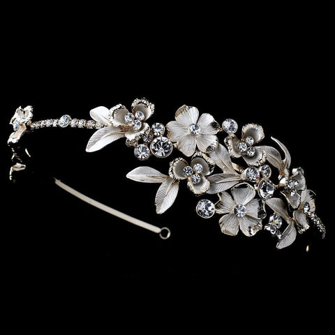 Ivory Flower Rhinestone Side Accented Gold Bridal Wedding Headband 2606