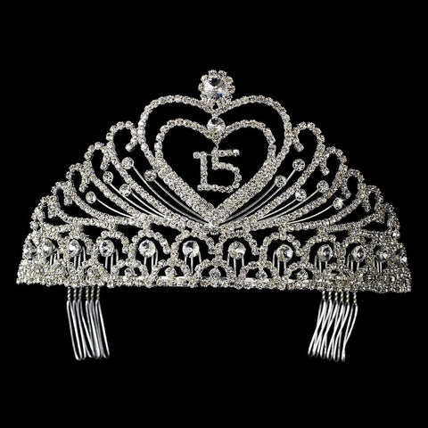 Precious Rhinestone Heart Covered Swirl Quinceanera Headpiece in Silver 262