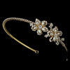 Golden Rhinestone Adored Bridal Wedding Headband with Ivory Side Accents of Faux Pearl Flowers 2853