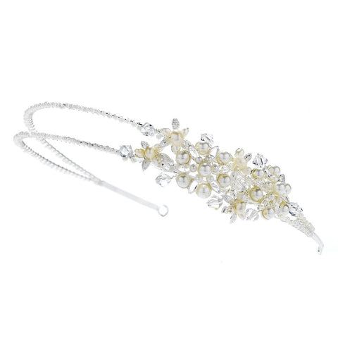 Silver and Pearl Side Accented Bridal Wedding Headband HP 3040