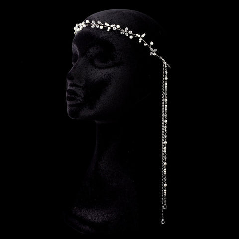 Rhodium Ivory Pearl, Rhinestone & Crystal Bohemian Forehead Jewelry Headpiece 309