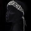 Sheer Ivory Ribbon Heart Bridal Wedding Headband with Rhinestones 3460