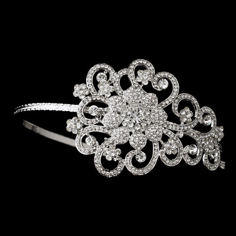 Antique Silver Clear Rhinestone Side Accented Bridal Wedding Tiara Headpiece 393