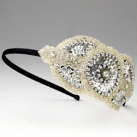 * Silver Ivory White HeadBand Headpiece 4020
