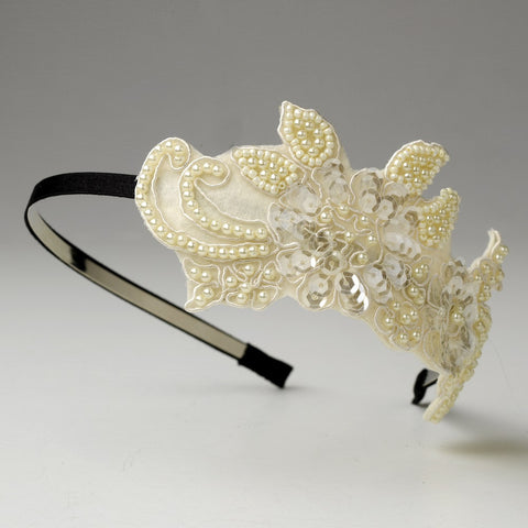 * Ivory White Sequin Flower Bridal Wedding Headband Headpiece 4021