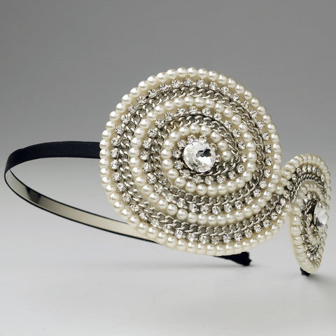 * Ivory Clear w/ Black Bridal Wedding Headband Headpiece 4026