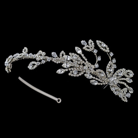 Rhodium Clear Rhinestone Side Accented Leaf Bridal Wedding Headband
