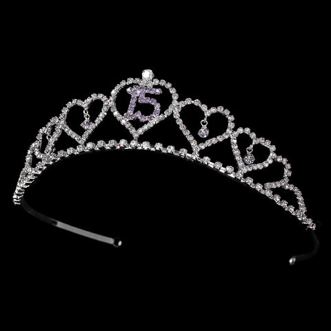 Sweet 15 Quinceanera Bridal Wedding Tiara Covered in Clear & Lavender Rhinestones 460